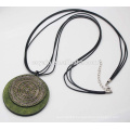 Vintage Rope Chain Disks Pendant Collier en cristal vert